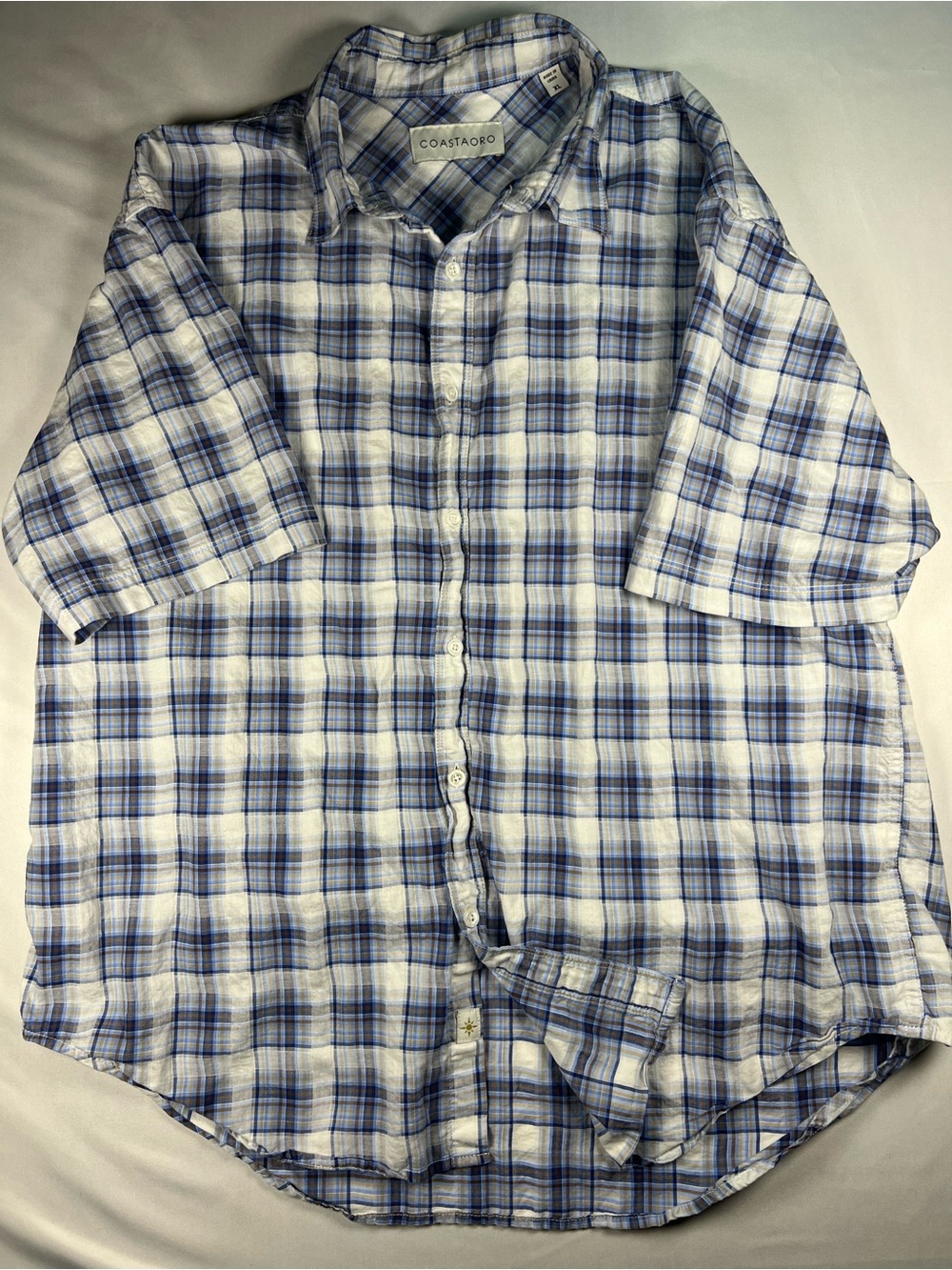 Coastaro Blue & White Plaid Short Sleeve Button-Down Shirt